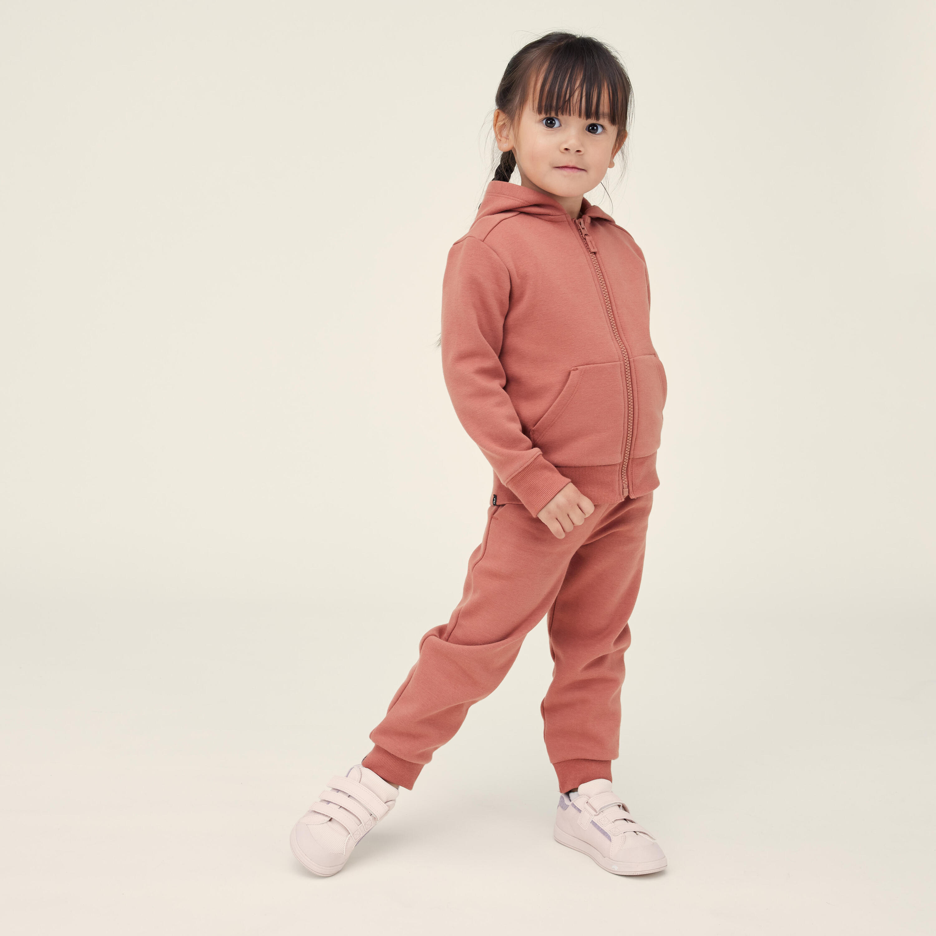 Felpa bambino ginnastica con cappuccio e zip pesante terracotta da 1 a 5/6 anni 7/8