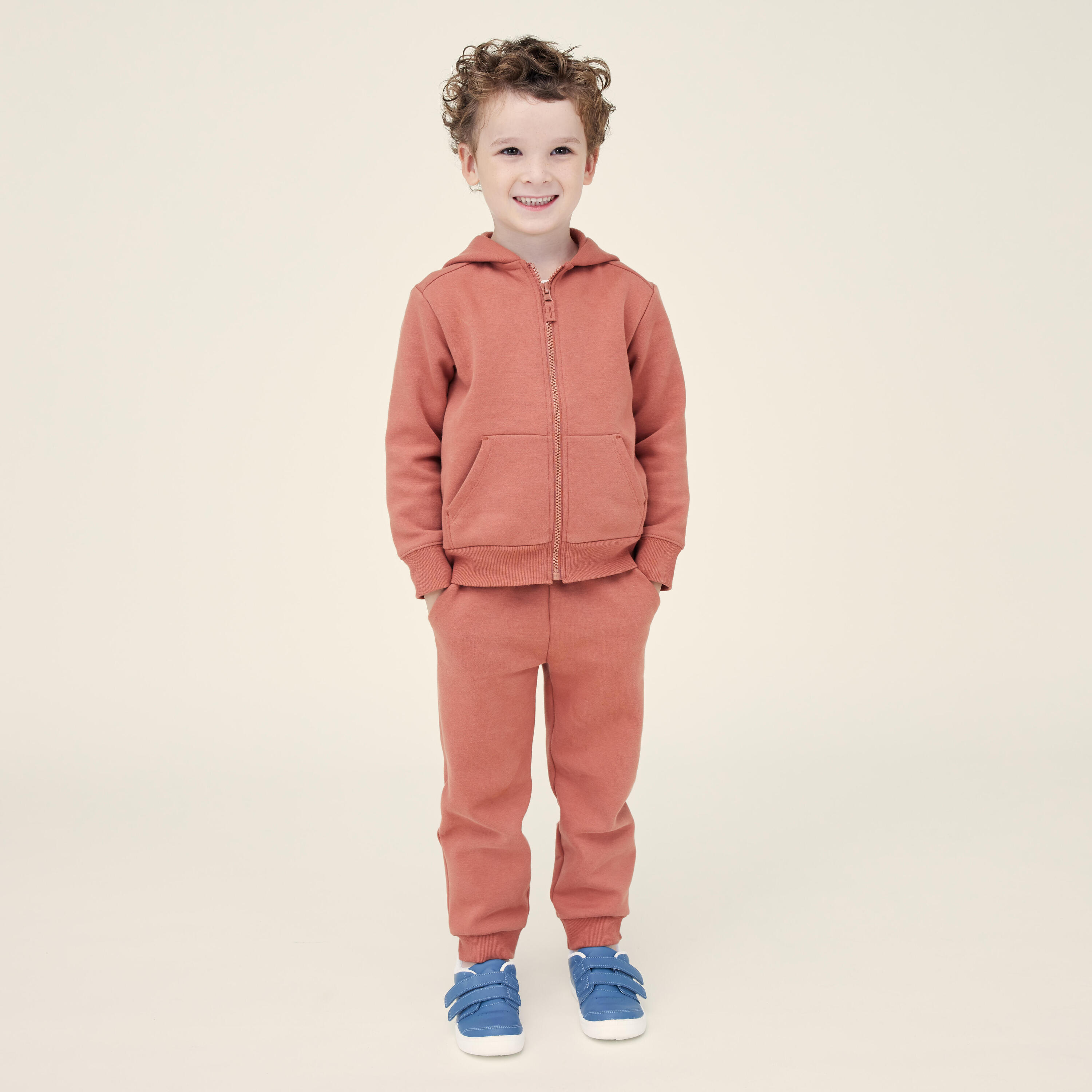 Felpa bambino ginnastica con cappuccio e zip pesante terracotta da 1 a 5/6 anni 8/8