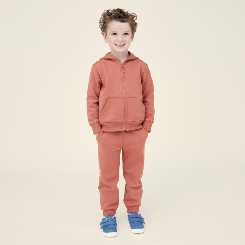 Felpa bambino ginnastica con cappuccio e zip pesante terracotta da 1 a 5/6 anni