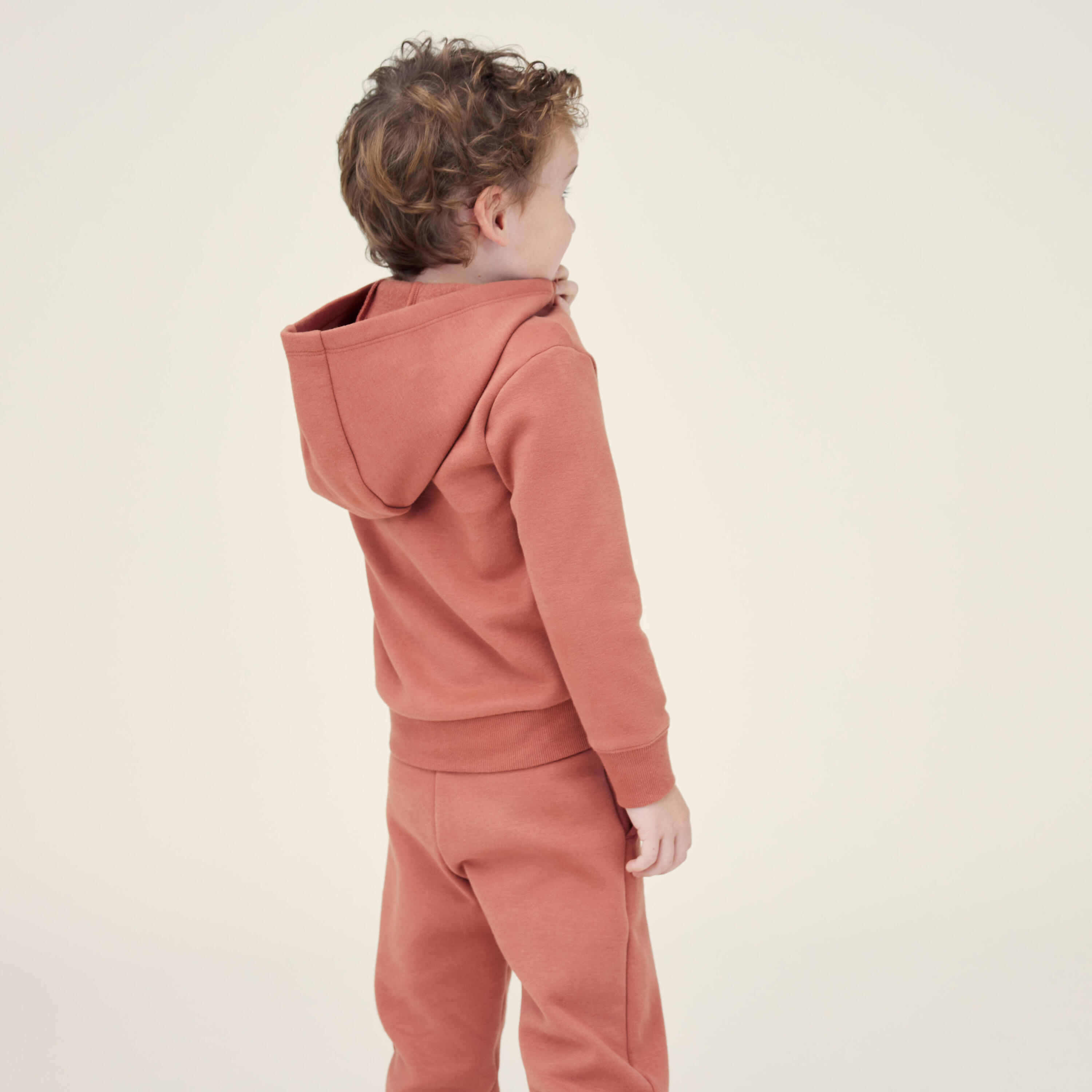 Felpa bambino ginnastica con cappuccio e zip pesante terracotta da 1 a 5/6 anni 6/8