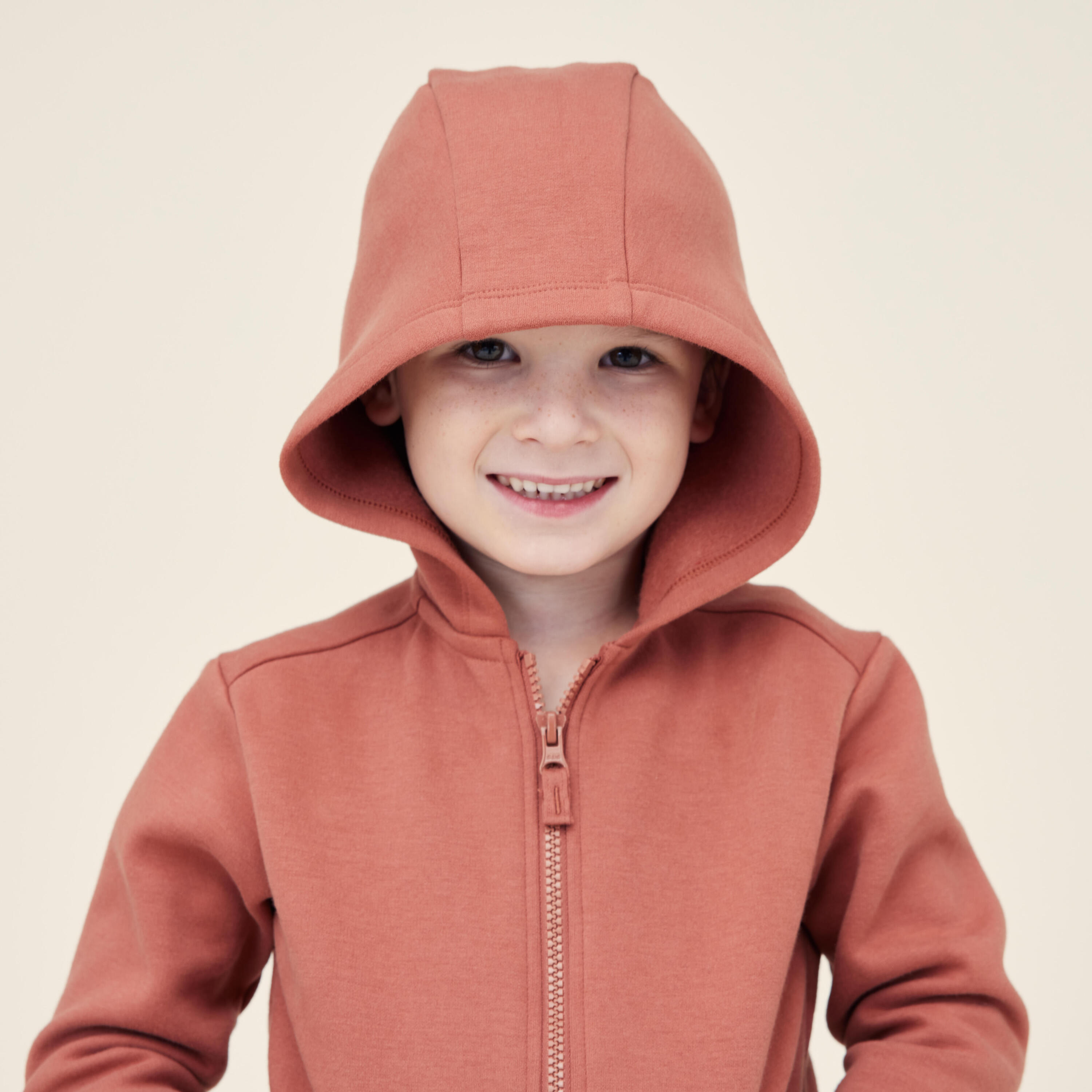 Felpa bambino ginnastica con cappuccio e zip pesante terracotta da 1 a 5/6 anni 4/8