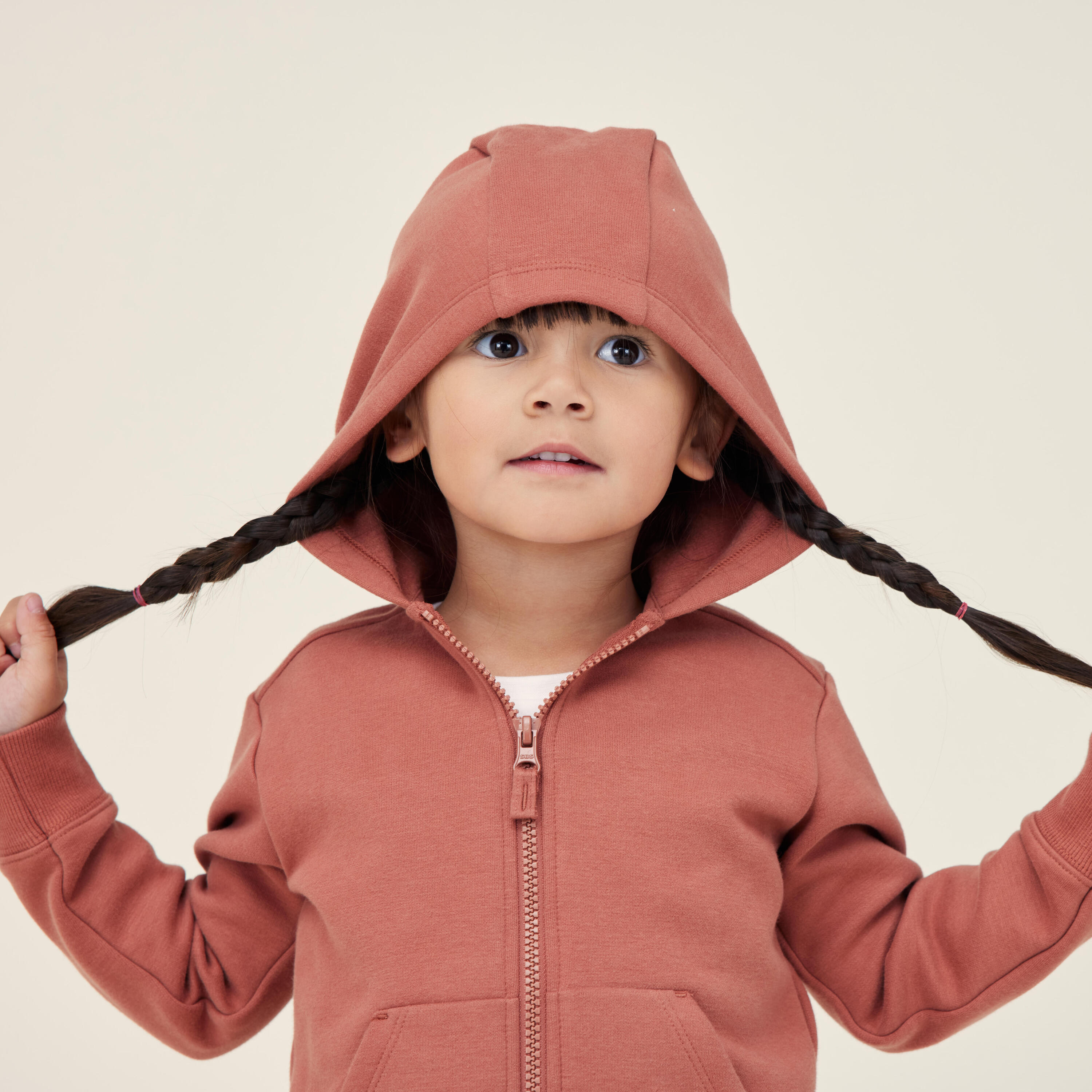 Felpa bambino ginnastica con cappuccio e zip pesante terracotta da 1 a 5/6 anni 3/8