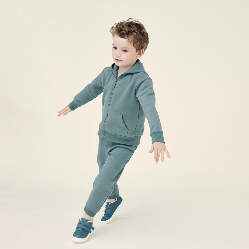 Felpa bambino ginnastica con cappuccio e zip pesante verde da 1 a 5/6 anni