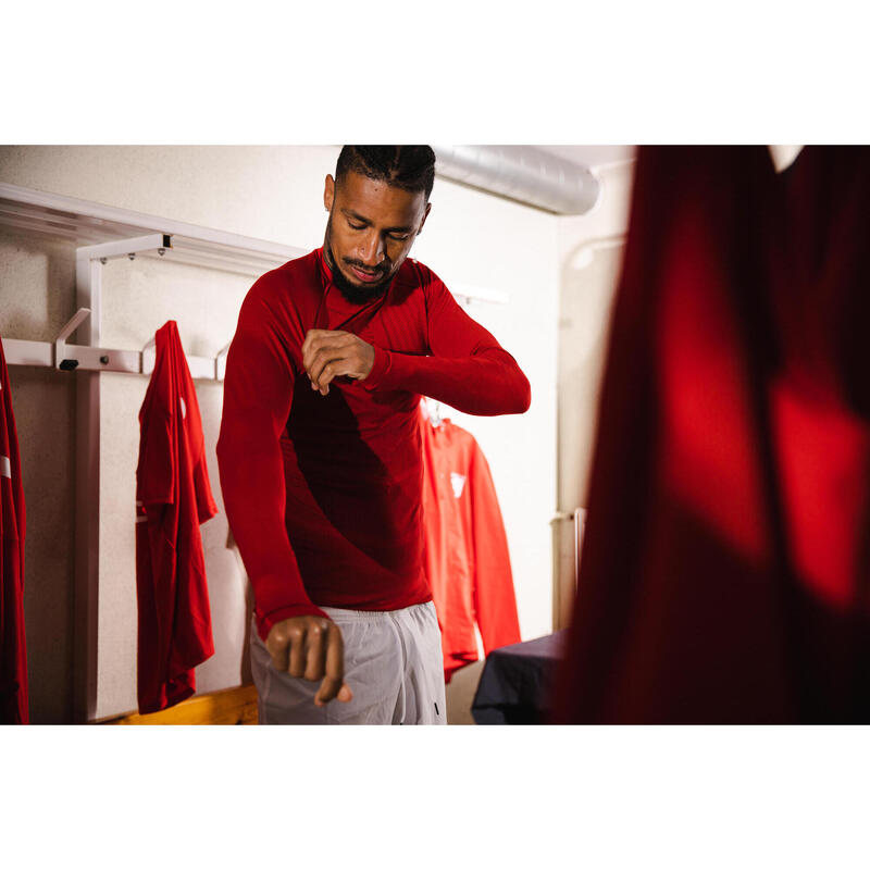 Camiseta térmica de fútbol manga larga Adulto Kipsta Keepdry 500 roja