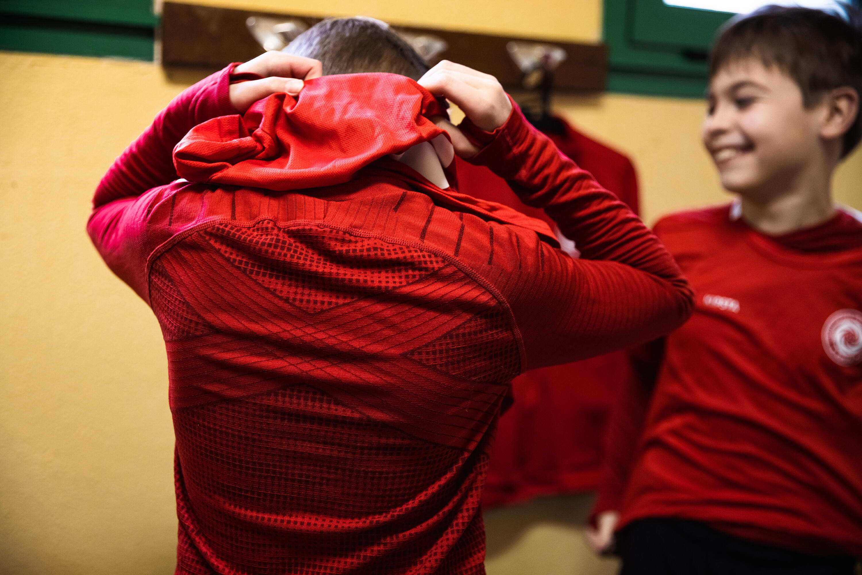 Sous-maillot de foot thermique seamless manches longues enfant, Keepdry rouge 12/13