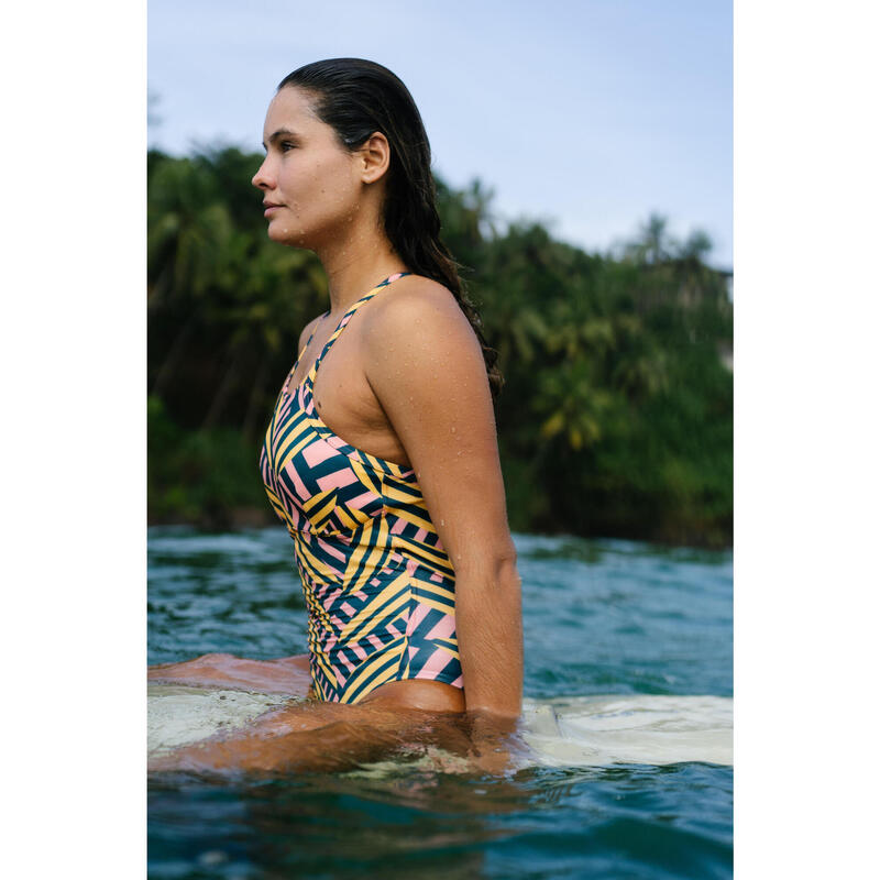 Badeanzug Damen gekreuzte Träger herausnehmbare Schalen Surfen - Andrea