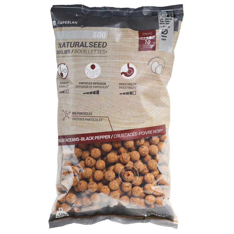 Boilies na kaprařinu NaturalSeed 16 mm 2 kg Korýši / černý pepř