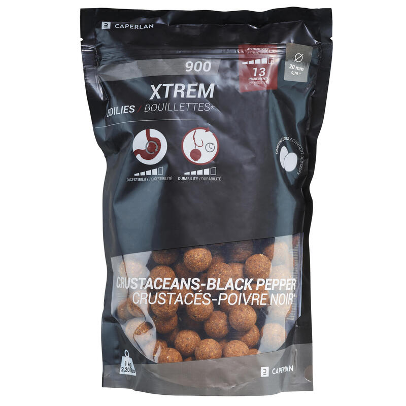 Boilies voor karpervissen XTREM 900 20 mm vlokreeft/zwarte peper 1 kg