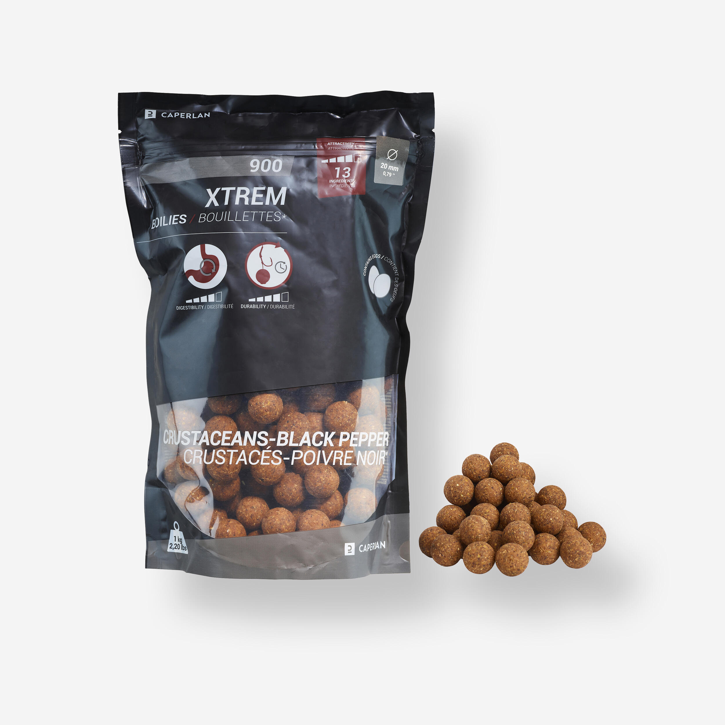 Caperlan - Bouillettes Pêche De La Carpe Xtrem 900 20mm 1kg Crustacés-poivre Noir - Bouillette - Peche - - 1 Kg - Decathlon
