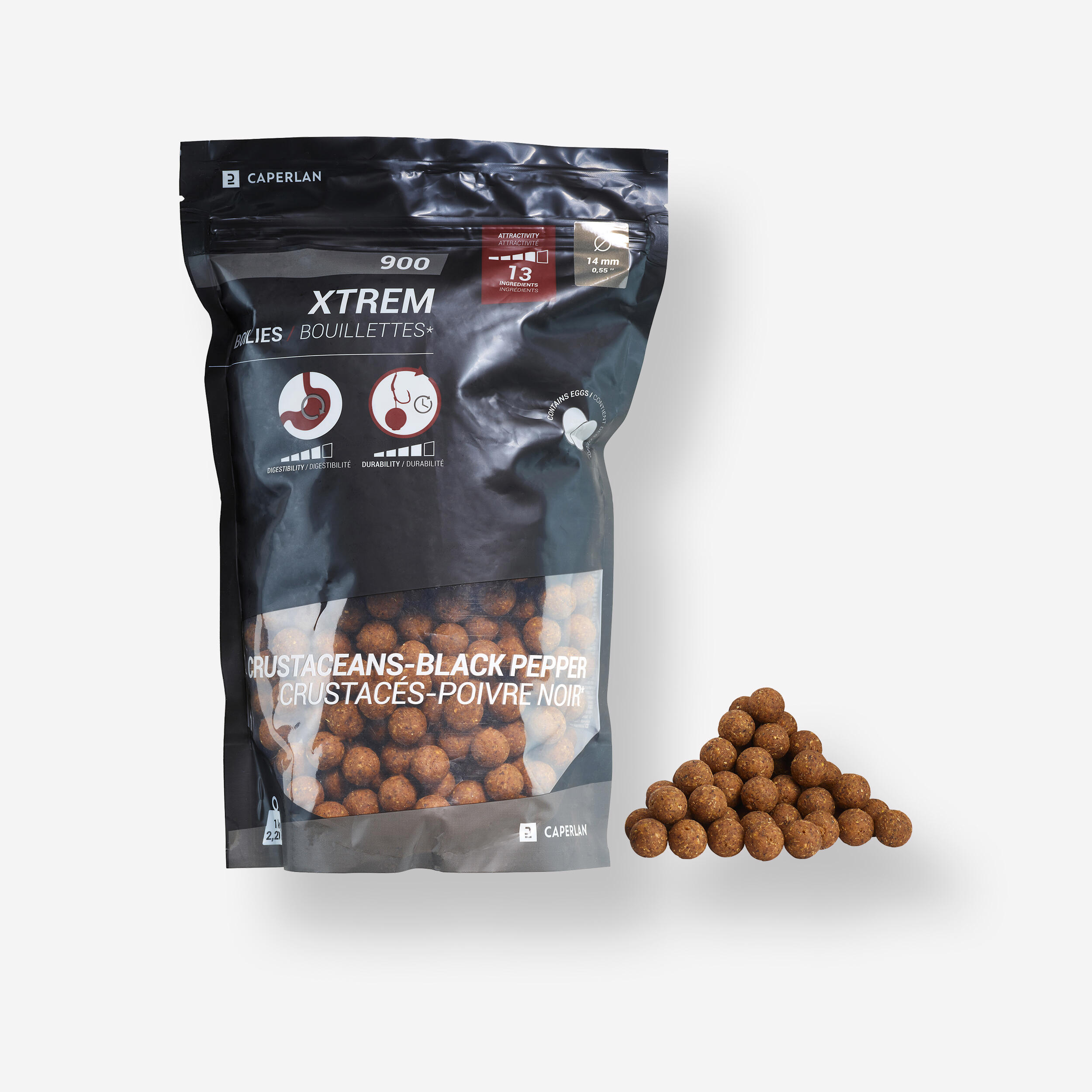 CAPERLAN Boilies na lov kapra Xtrem 900 14 mm 1 kg Kôrovce - Čierne korenie