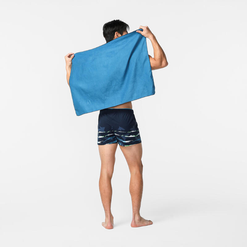 Microvezel handdoek voor zwemmen dubbelzijdig blauw/groen maat S 39 x 55 cm