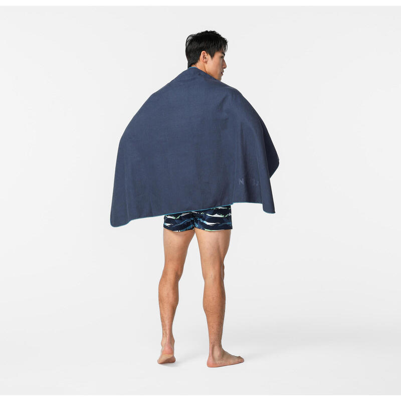 Microvezel badhanddoek maat L 80 x 130 cm geribbeld donkerblauw