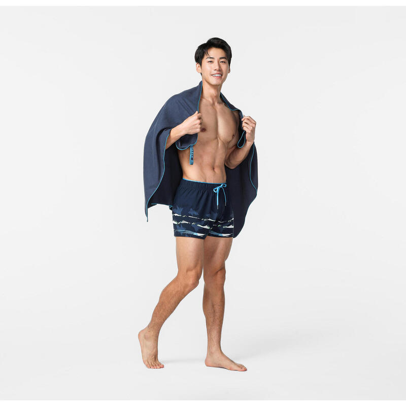 游泳微纖維毛巾L號80 x 130 cm - 深藍色條紋