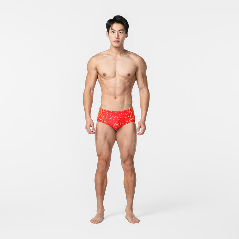 MAILLOT NATATION HOMME SLIP BANDEAU 900 BALEO ROUGE ORANGE