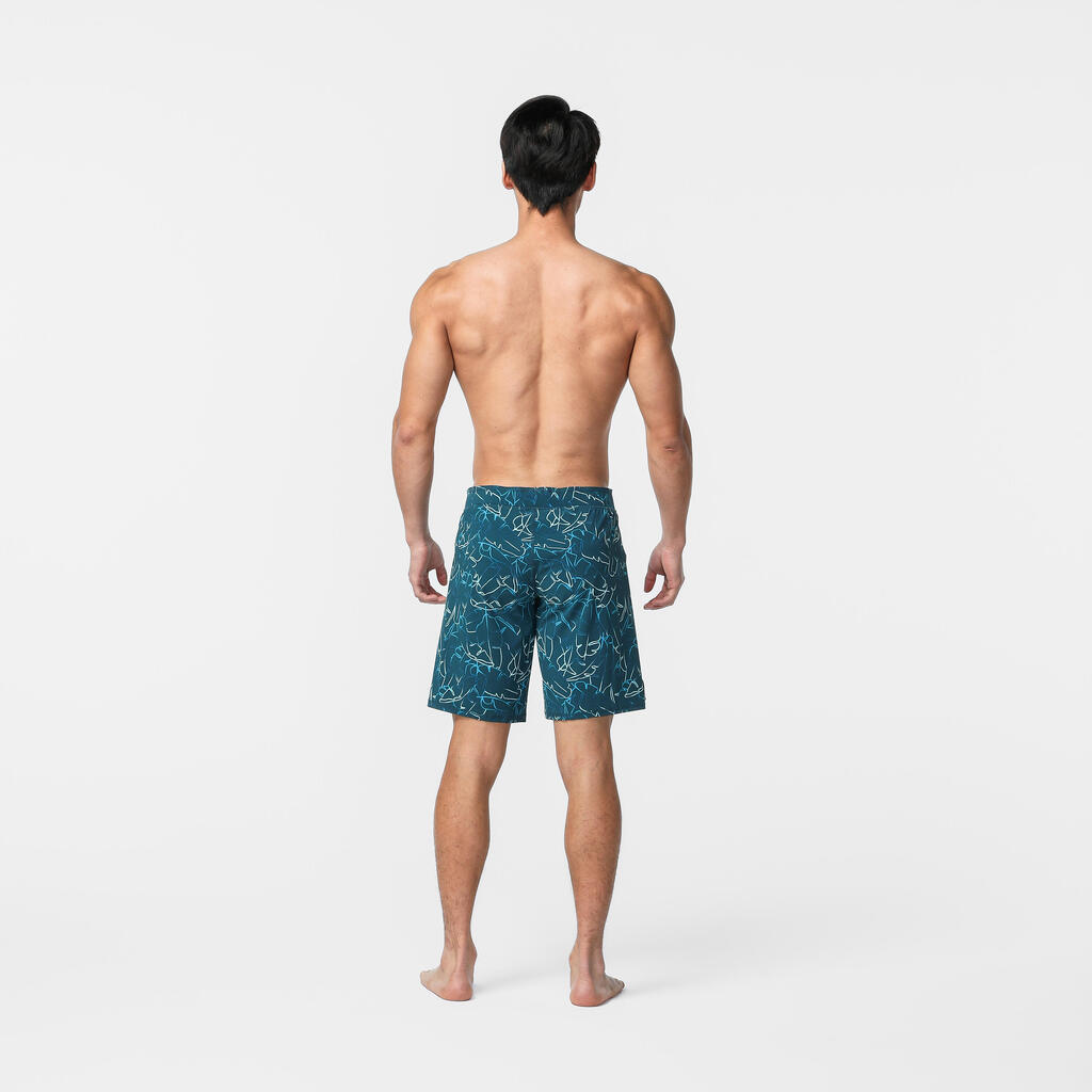 Short De Bain Natation Homme - Swimshort 100 Long - Bana Turquoise Bleu Marine