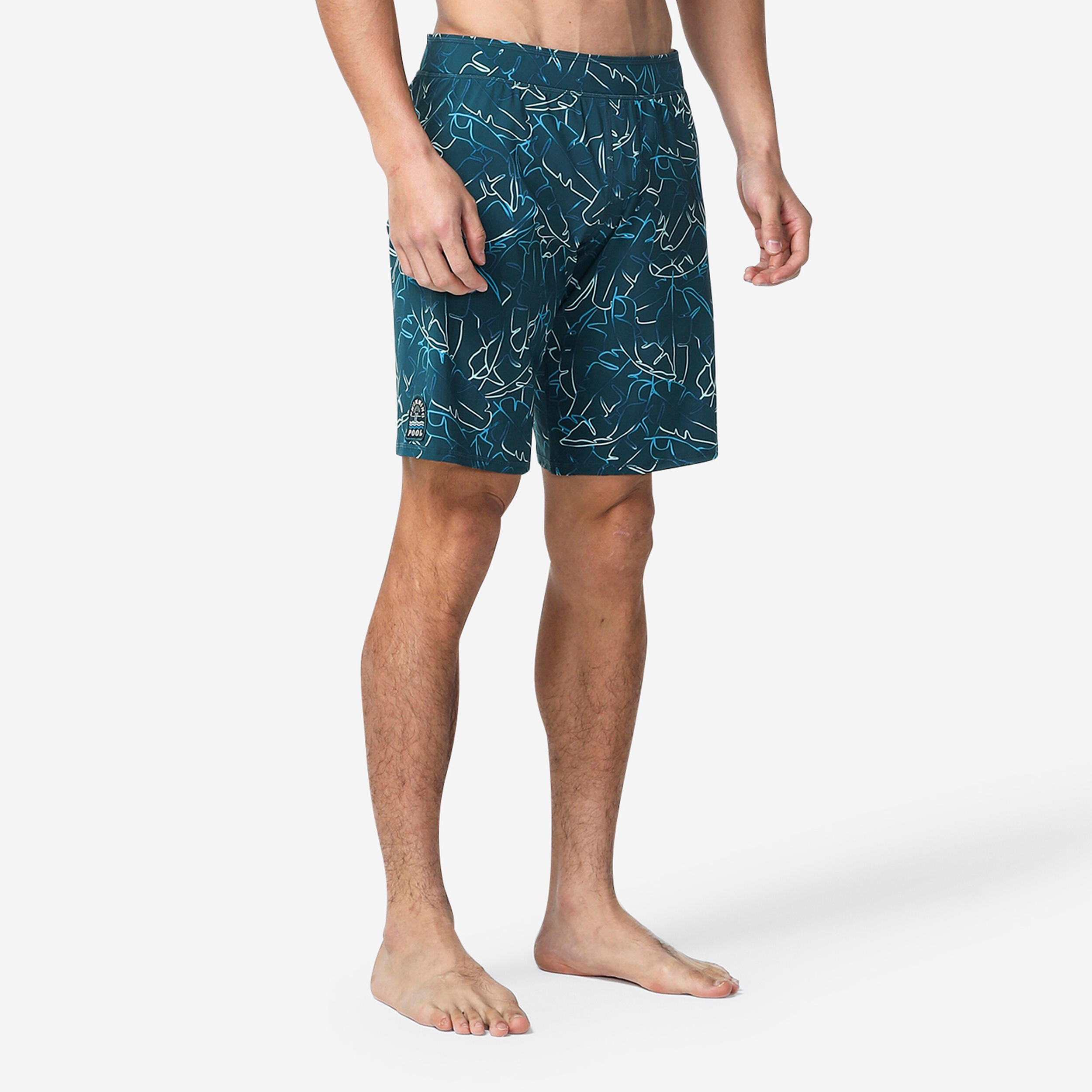 Șort înot Swimshort 100 Lung Bana Turcoaz Bleumarin Bărbați