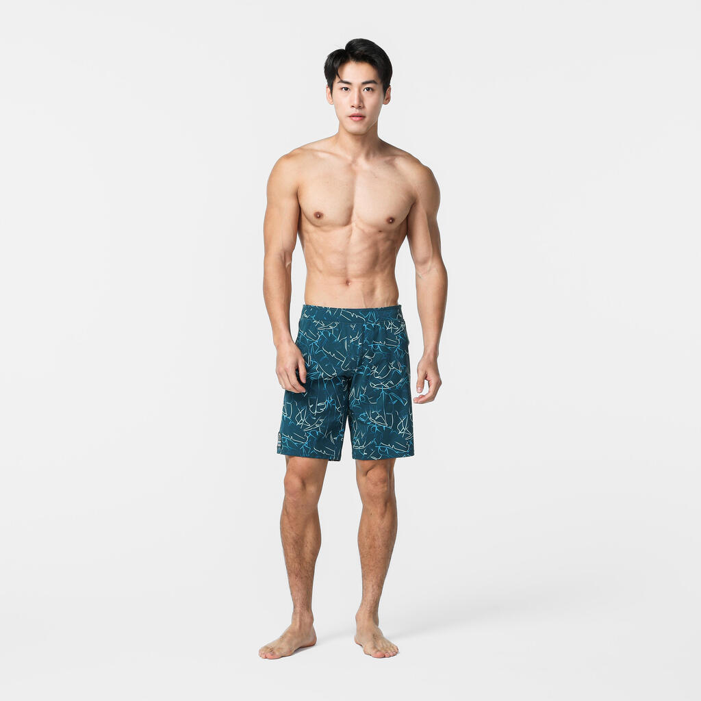 Men’s Swimming Shorts - Swimshort 100 Long - Bana Turquoise Navy Blue