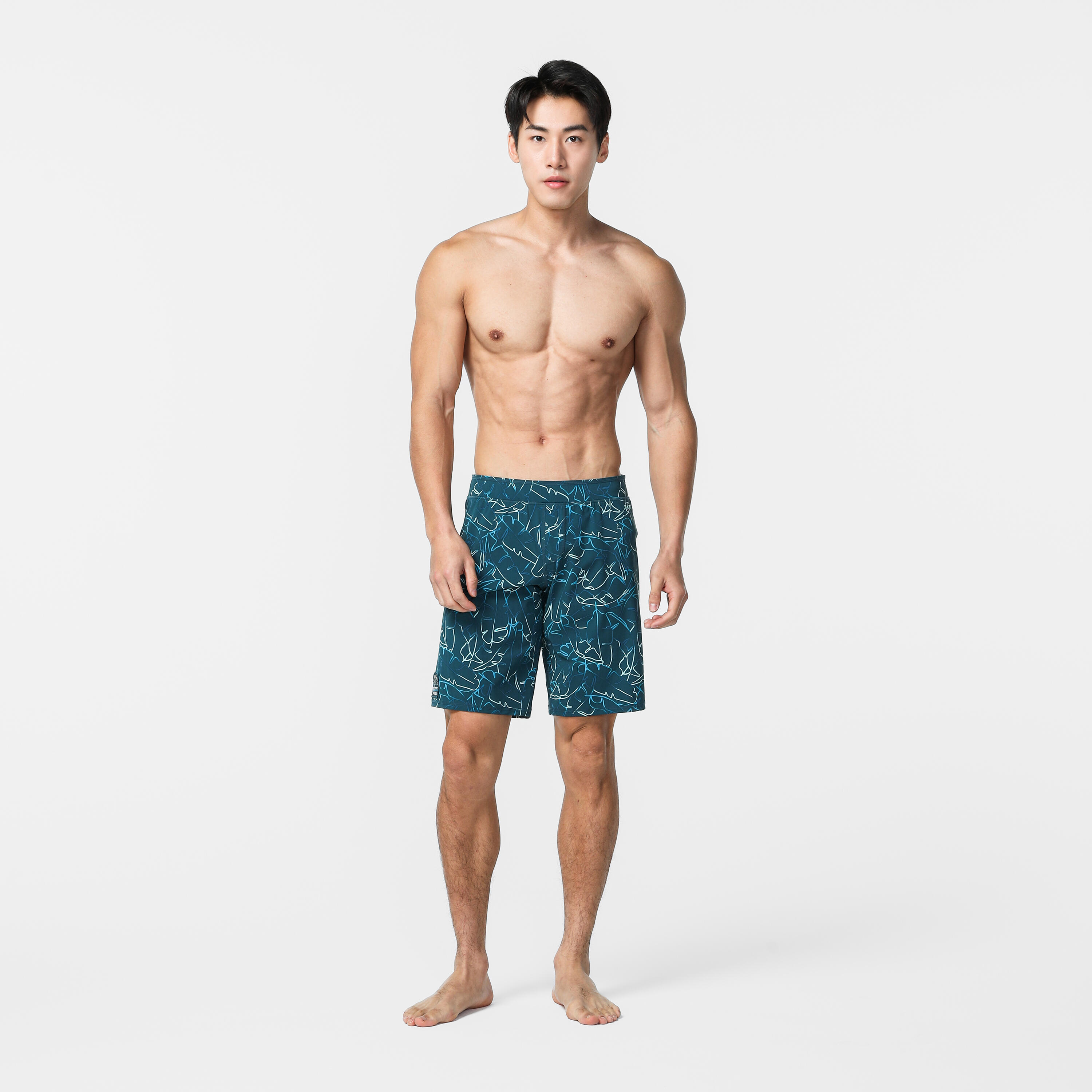 Short De Bain Natation Homme - Swimshort 100 Long - Bana Turquoise Blue Navy