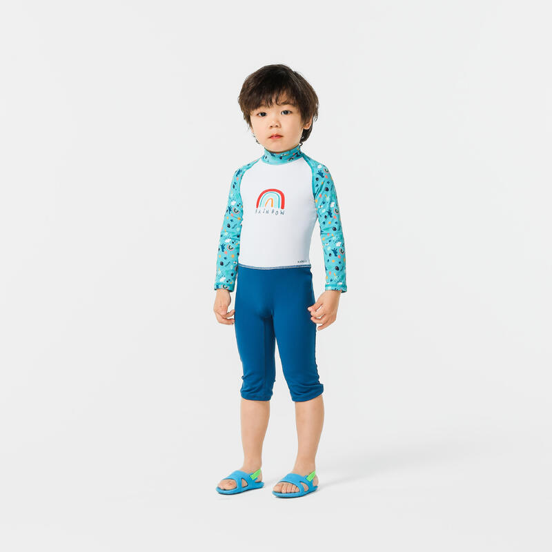 嬰幼兒款抗紫外線長袖泳裝 - 藍色圖案