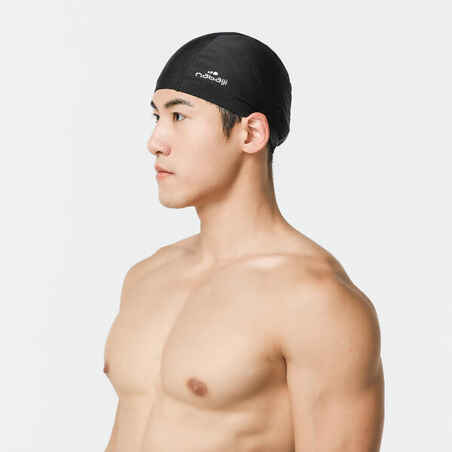 Mesh swim cap - plain fabric - black