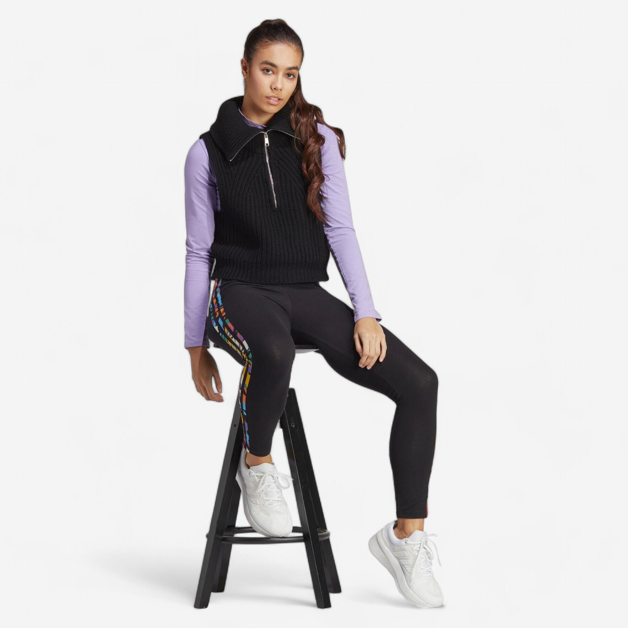 Adidas Leggings Damen 3S Blumenprint schwarz Decathlon