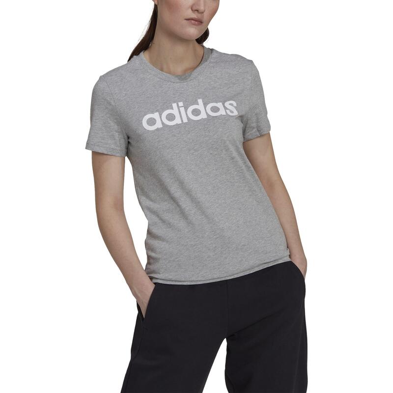 T-shirt donna fitness Adidas regular cotone grigia