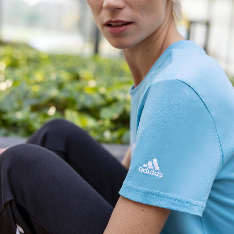 T-shirt donna fitness ADIDAS regular cotone azzurra