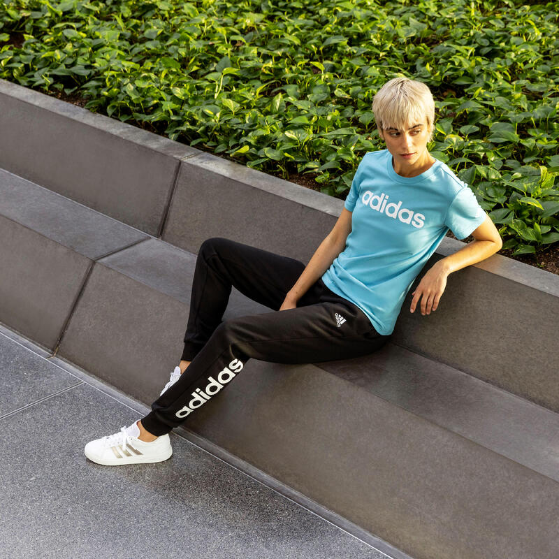 T-shirt donna fitness Adidas regular cotone azzurra
