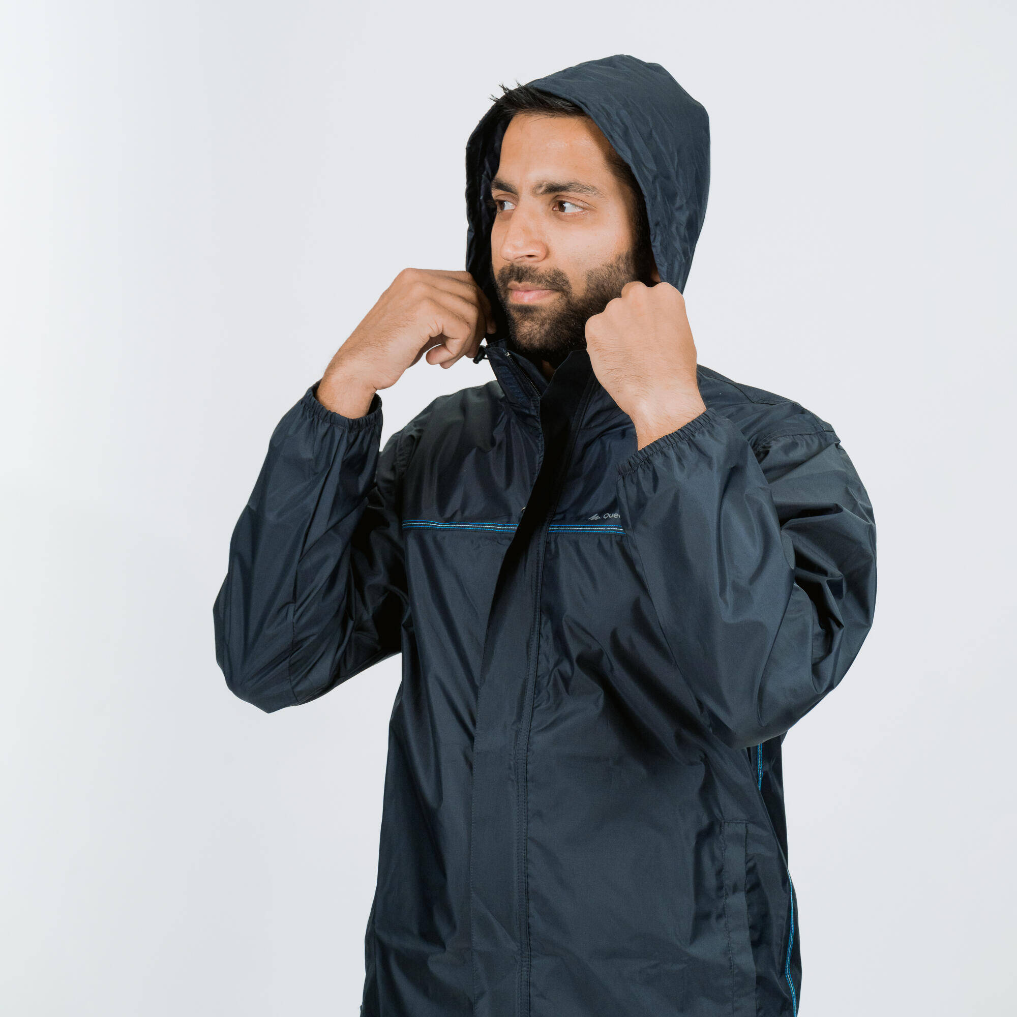 Men Full Zip Rain Jacket with Storage Pouch Blue - NH100 -  2