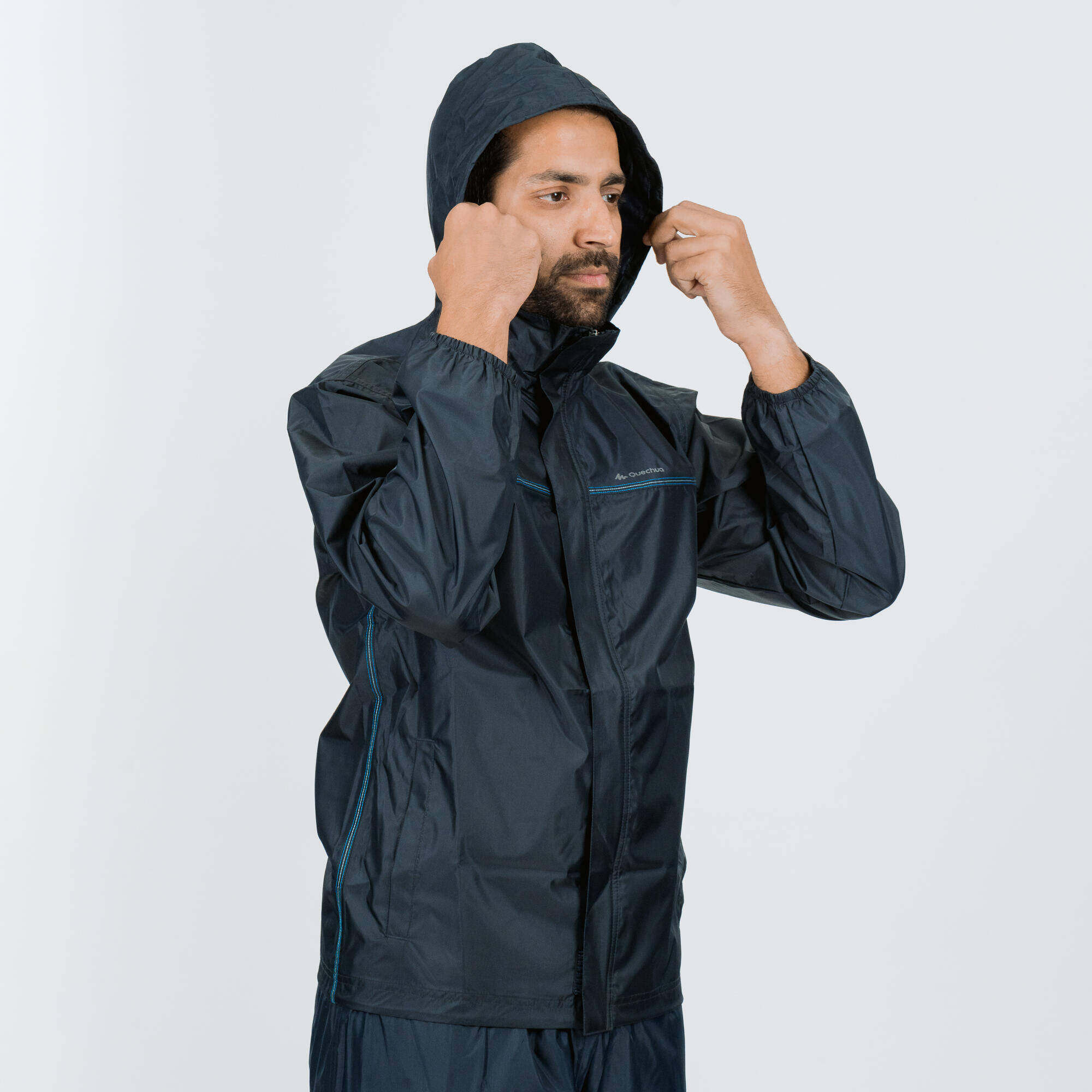 Men Full Zip Rain Jacket with Storage Pouch Blue - NH100 -  5