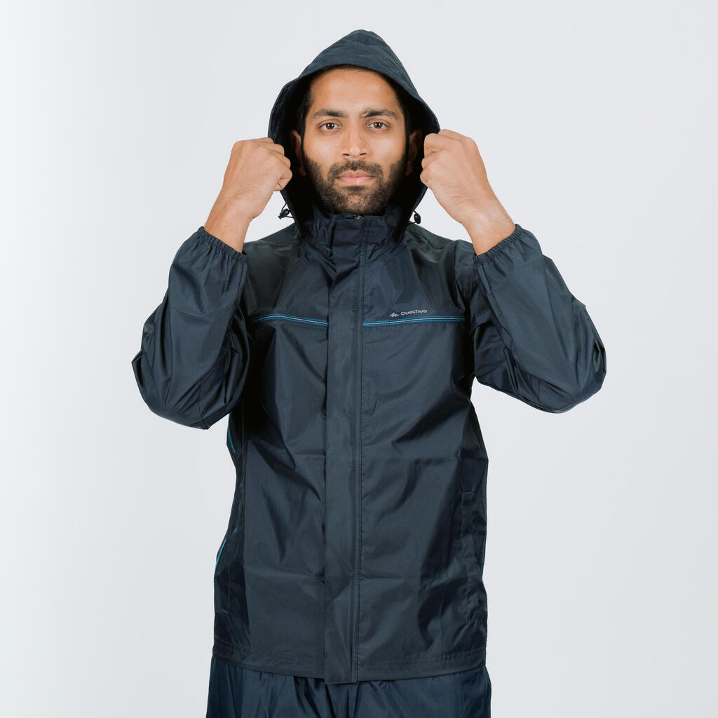 Regenjacke Wandern - Raincut mit Reissverschluss - Herren grau/blau