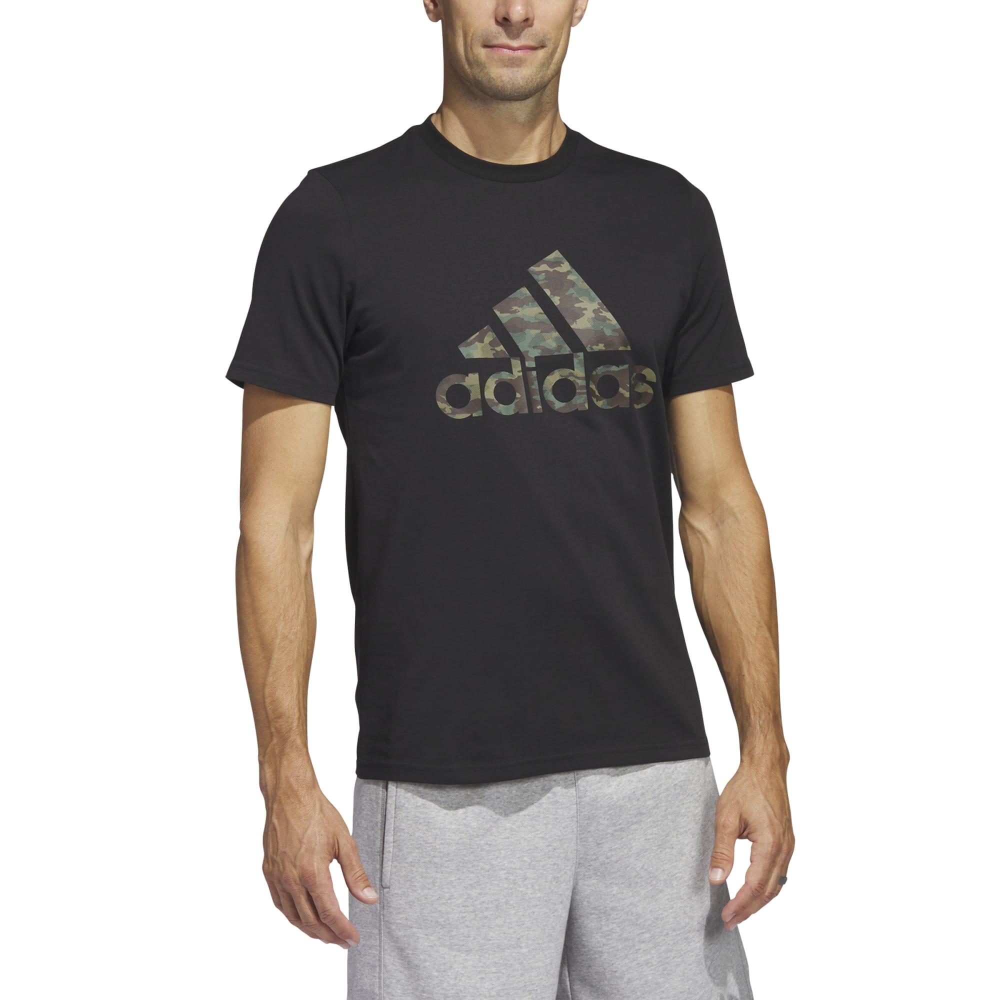 T-shirt uomo fitness ADIDAS regular 100% cotone nera 3/8