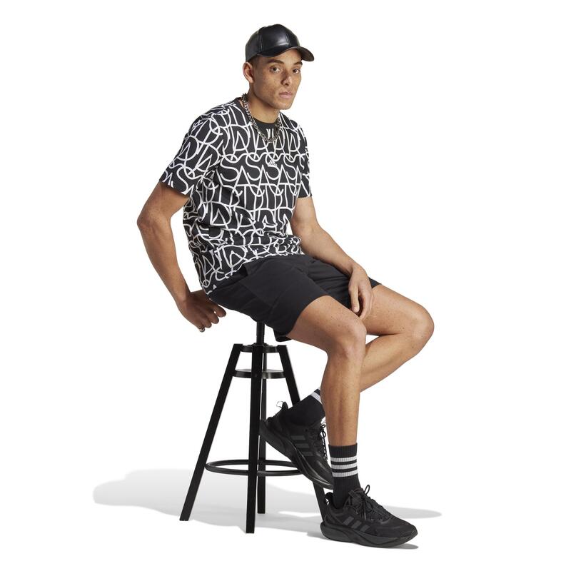 Pantaloncini uomo fitness Adidas regular misto cotone nero-bianco