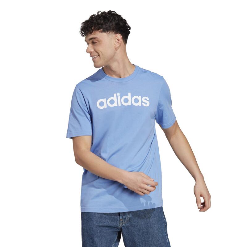 T-shirt uomo fitness Adidas regular cotone azzurra