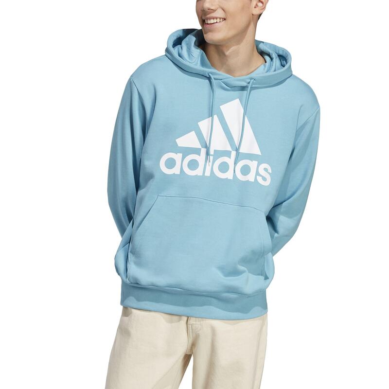 Felpa uomo fitness Adidas misto cotone leggera con cappuccio azzurra