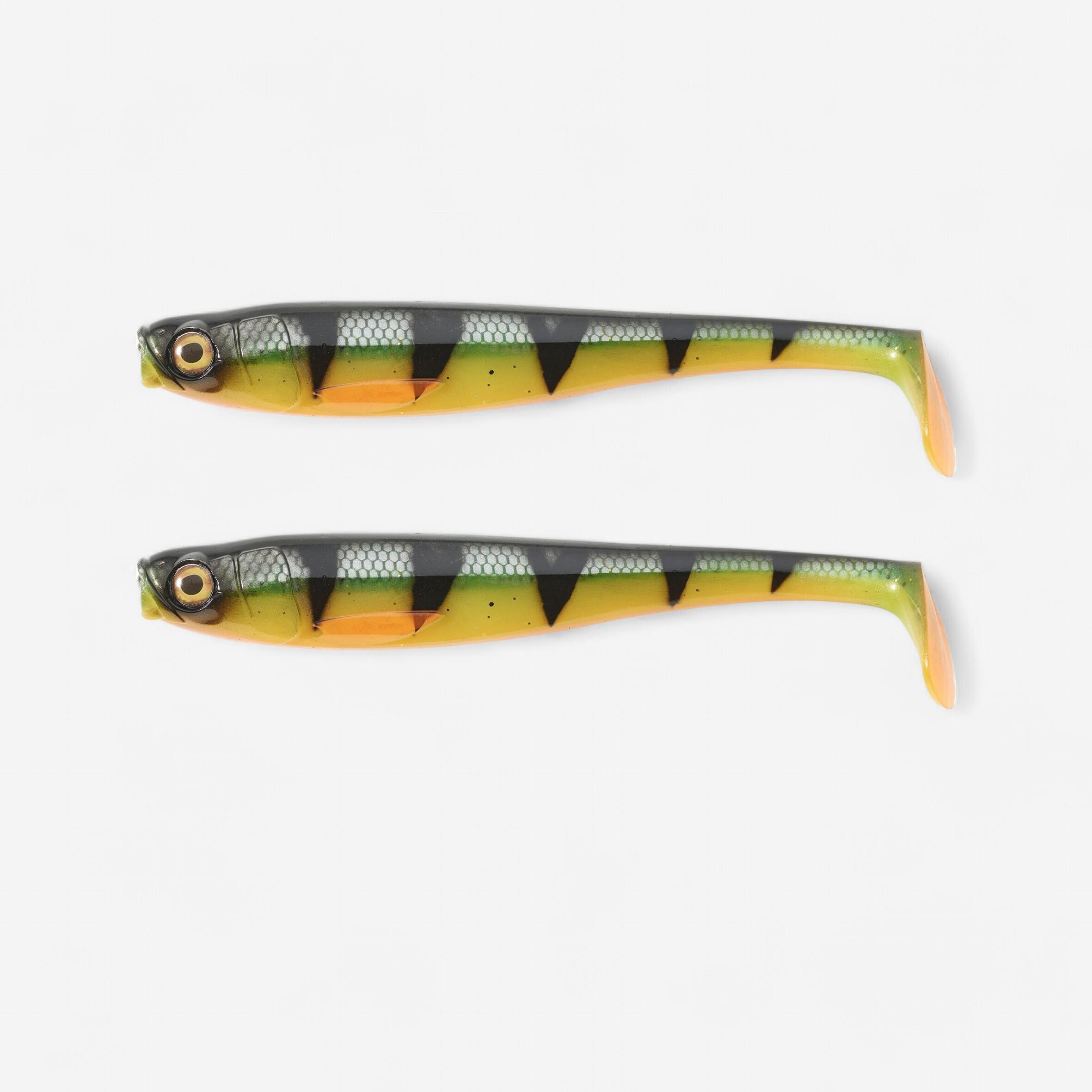 Caperlan - Leurre Souple Brochet Shad Rogen 120 Firetiger X2 - Leurre Souple - Peche - Orange-vert - Taille Unique - Decathlon