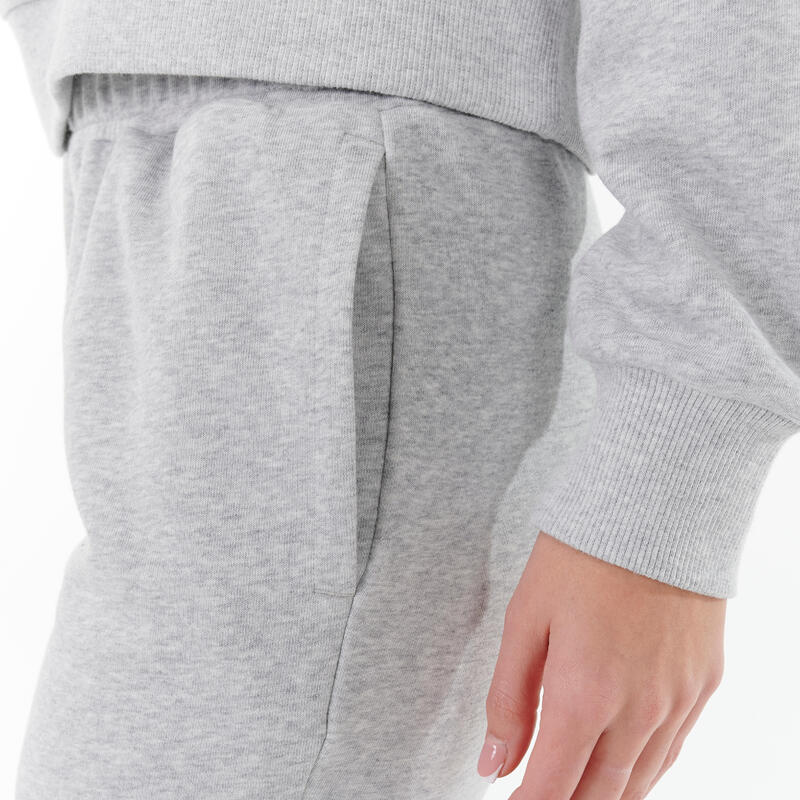 Pantaloni donna fitness Puma slim misto cotone pesante grigi