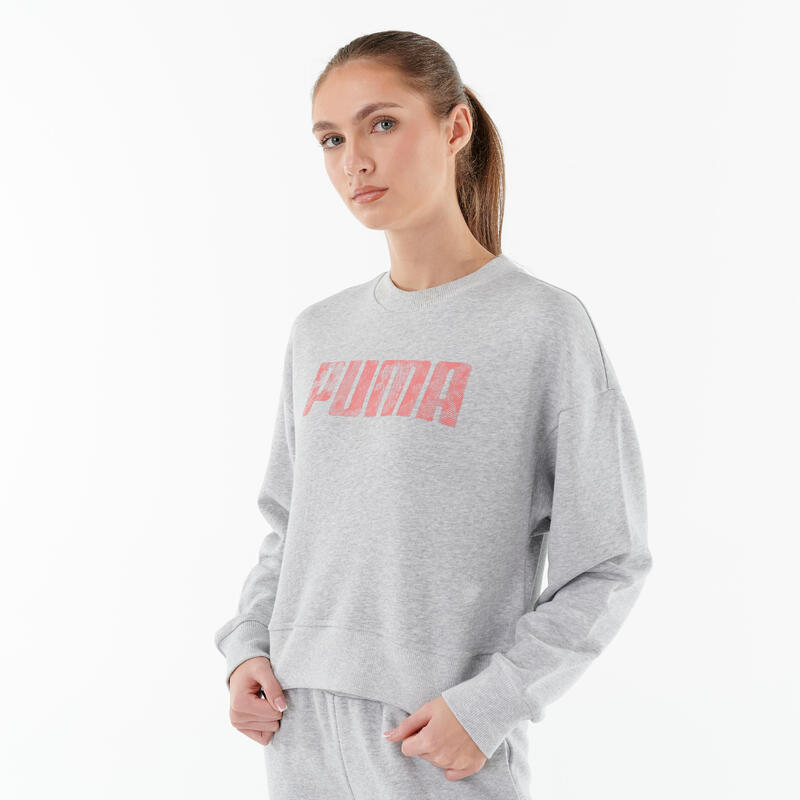Puma Sweatshirt Damen Baumwolle Crop Top - grau 