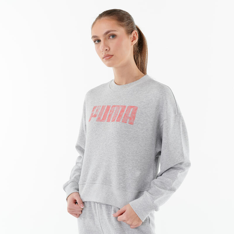 Sweat crop top PUMA coton femme gris