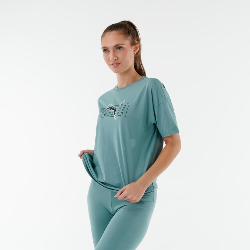 T-shirt donna fitness Puma regular 100% cotone verde