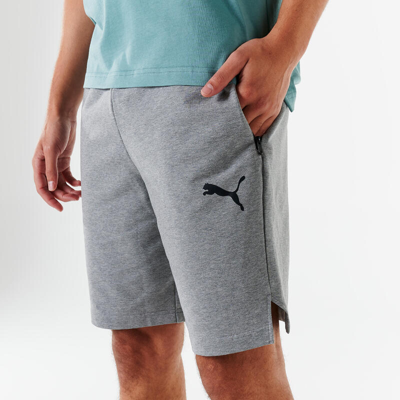 Pantaloncini uomo fitness Puma regular misto cotone leggero grigi