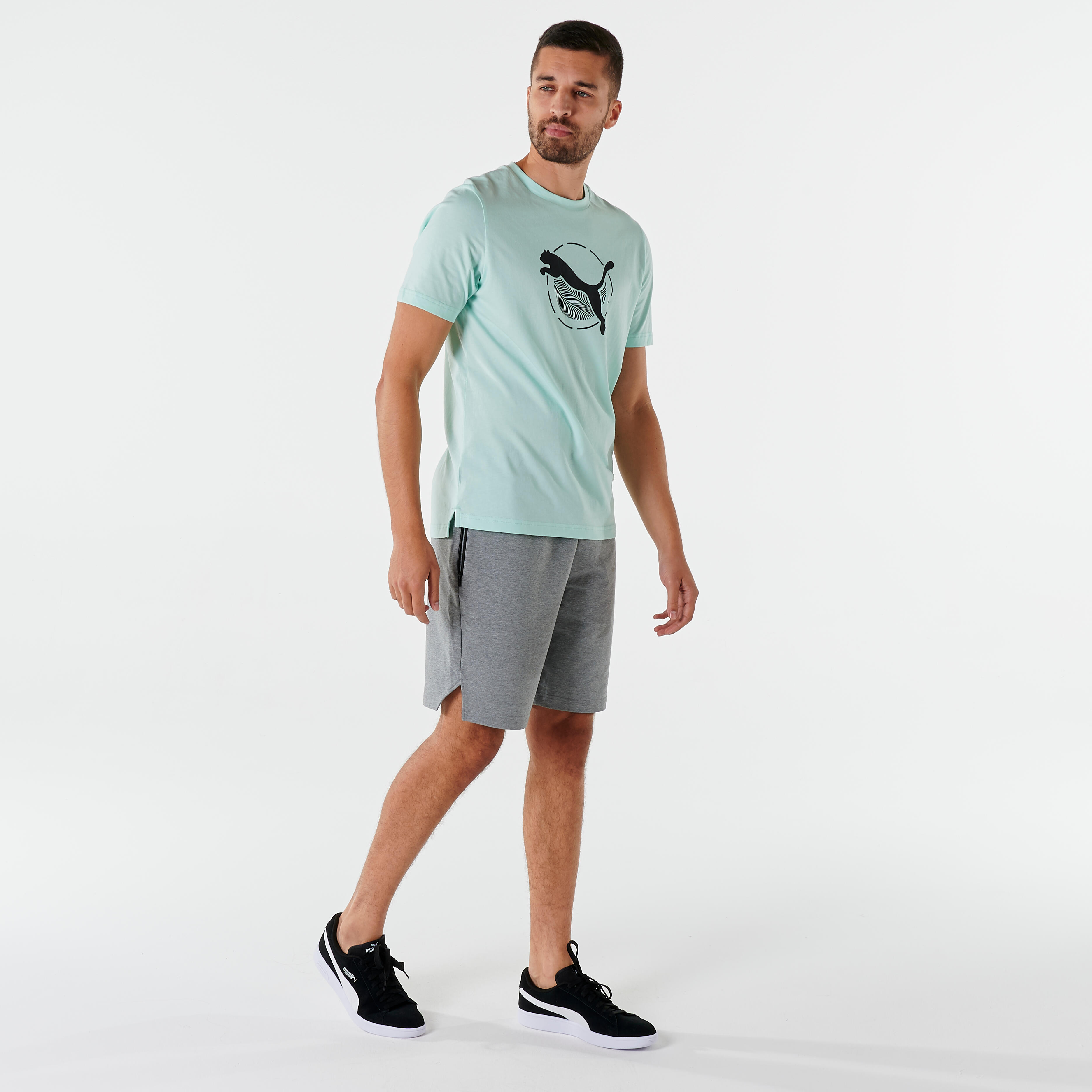 Camiseta Fitness Puma Hombre Verde Manga Corta Algodón