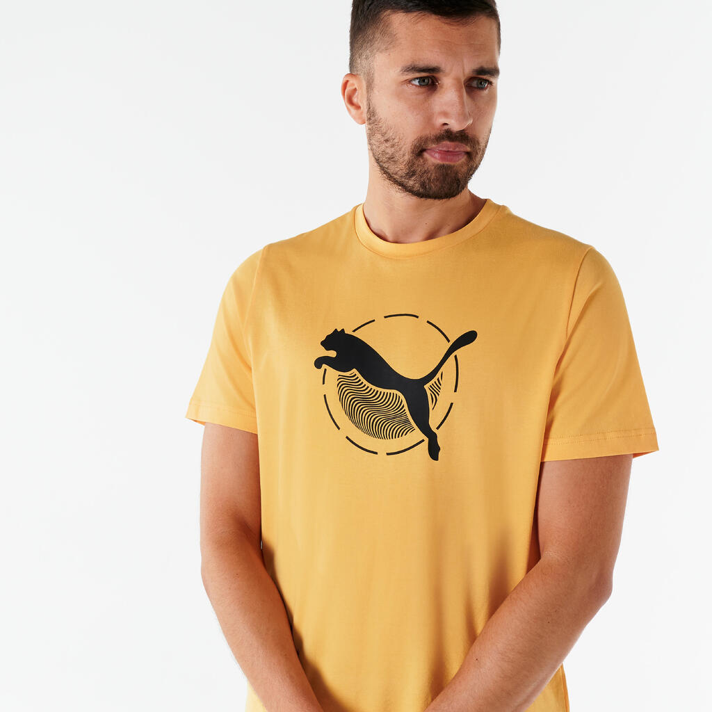 Vīriešu īspiedurkņu kokvilnas fitnesa T krekls, dzeltens