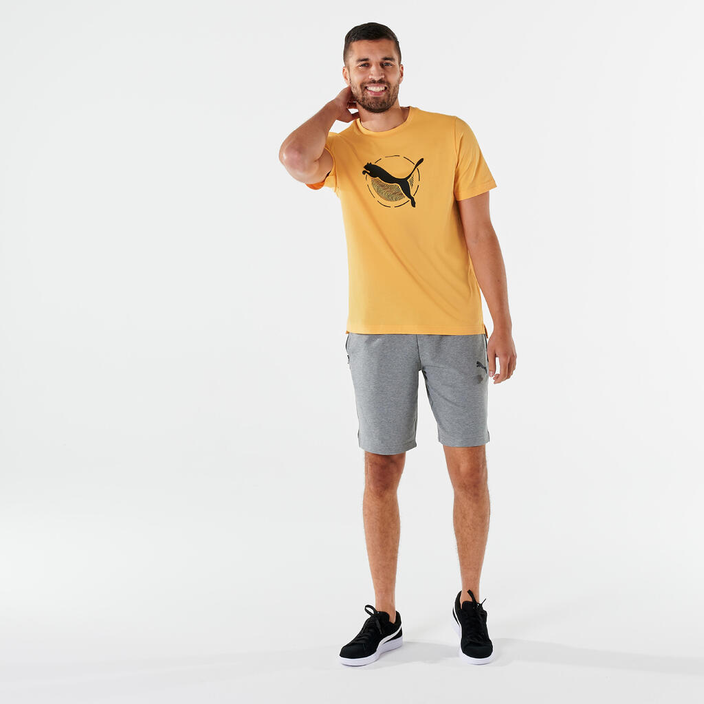 Men's Short-Sleeved Cotton Fitness T-Shirt - Yellow