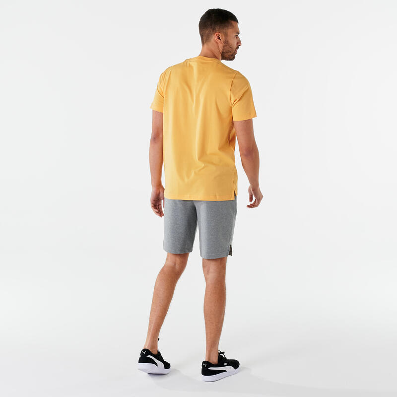 Fitness T-shirt heren katoen geel