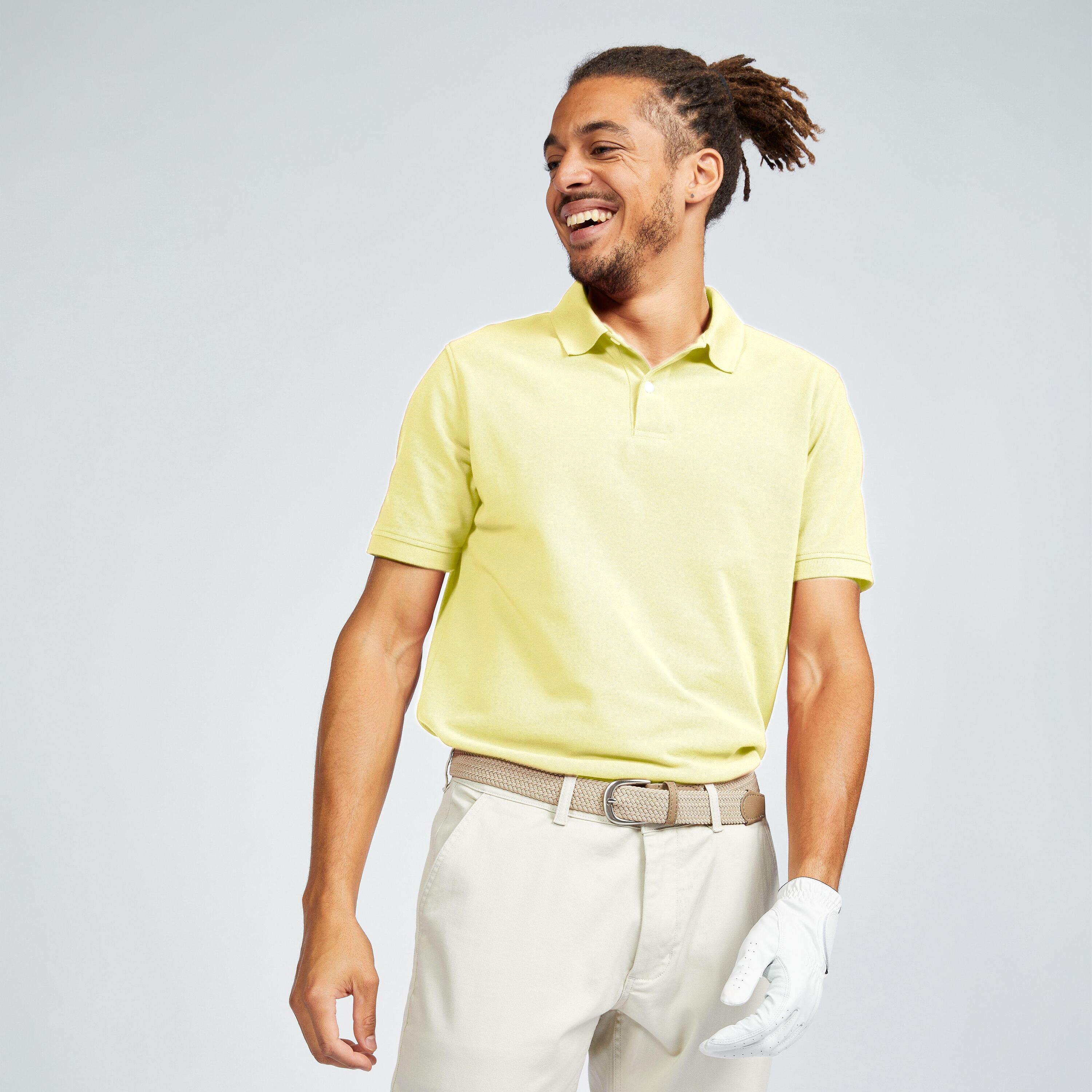 Men's short-sleeved golf polo shirt - MW500 pale yellow 1/5