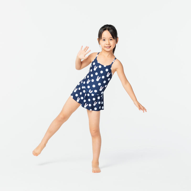 Lila Navy 100 Girls Swimming One-Piece Swimsuit/Skirt - Lily navy