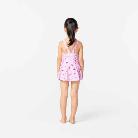 Girls' 1-piece swimsuit with skirt Vega Pink print