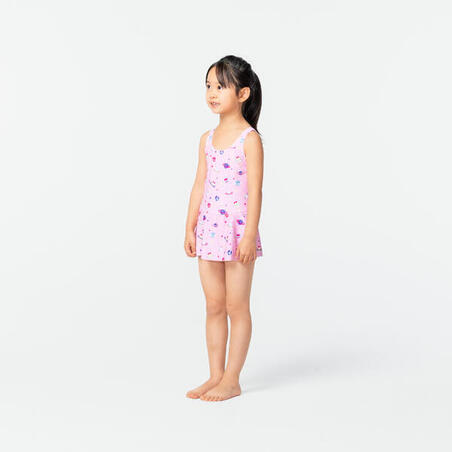 Maillot de Bain de Natation Fille 1 Pièce Vega Jupette imprimé rose