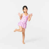 Girls' 1-piece swimsuit with skirt Vega Pink print